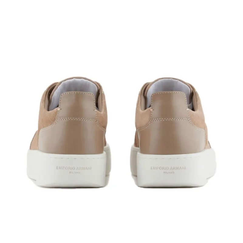 EMPORIO ARMANI Velour-leather Flatform Sneakers-4