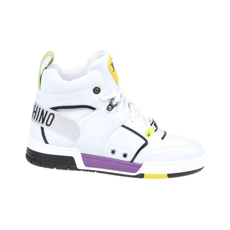 MOSCHINO High Top Stylish Skateboarding Shoes Men's White-1
