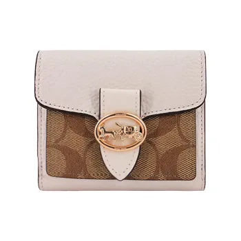 COACH Georgie Leather Coin Purse Handheld Wallet Regular Women's Light Brown & White