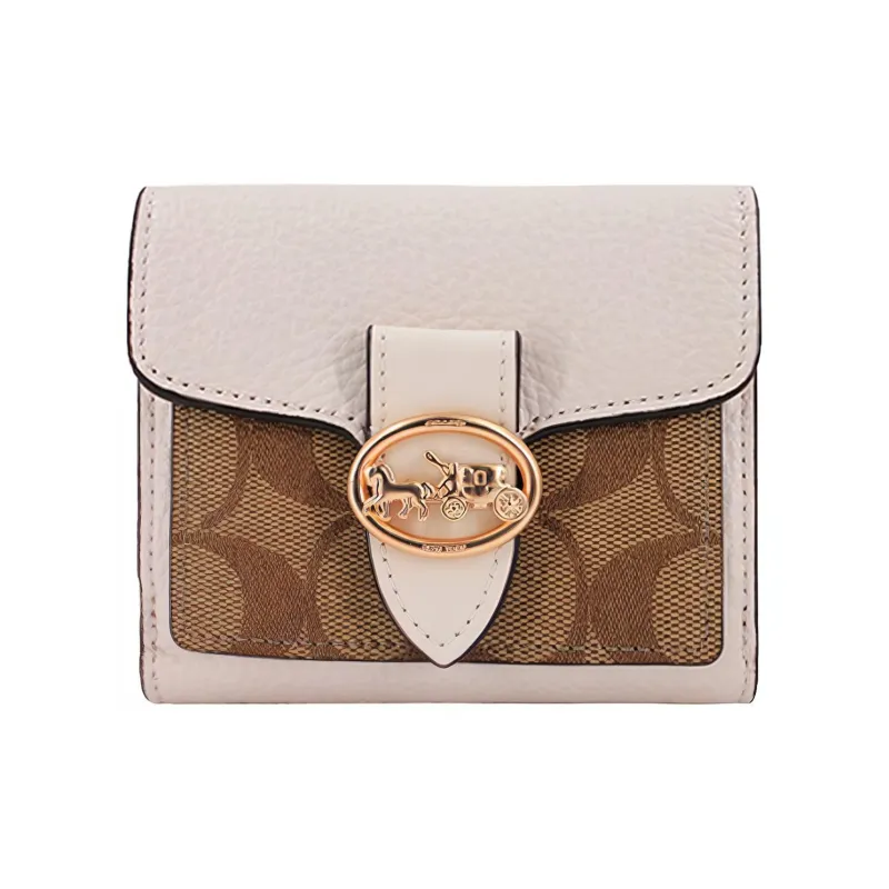 COACH Georgie Leather Coin Purse Handheld Wallet Regular Women's Light Brown & White-0