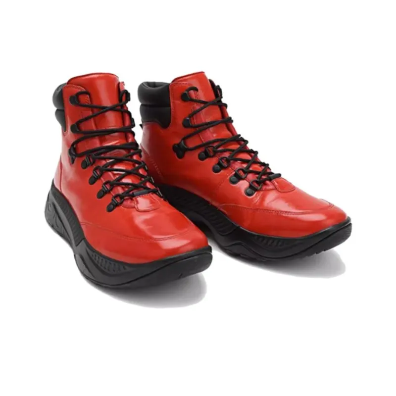 TSUBO UH Waxed Nappa Cushioning Wear-Resistant High-Top Hiking Shoes Unisex Bright Red-3