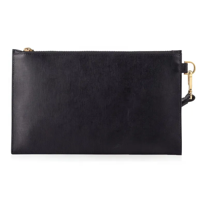 VERSACE Leather Wrist Bag Clutch Trumpets Men's Black-5