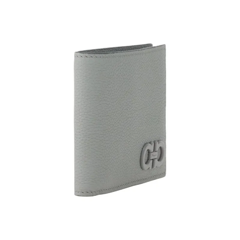 FERRAGAMO Grained Calfskin Wallet Men's Gray-1