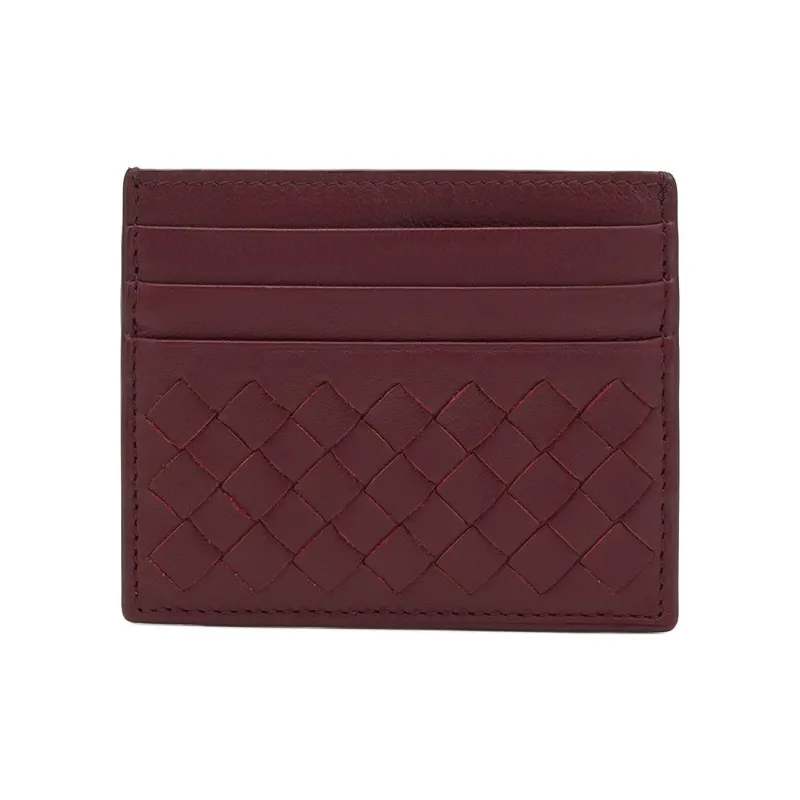 Bottega Veneta Leather Card Holder Women's Burgundy-0
