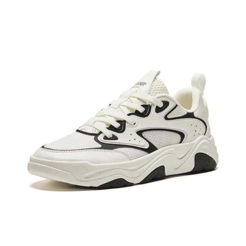 Anta Life Collection Back Wave Cushioned Wear Resistant Slip Resistant Low Top Casual Shoes Women's White Black-1