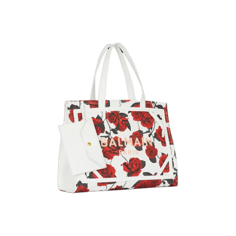 BALMAIN B-ARMY Canvas Canvas Bag Tote Bag Shopping Bag Shoulder Bag Handbag Medium Size Women's Red-1