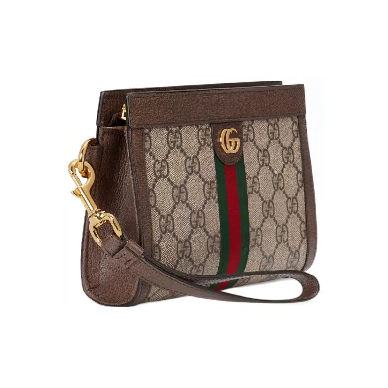 GUCCI Ophidia Canvas With Leather Clutch Wrist Bag Handbag Women's Ebony/Brown-1