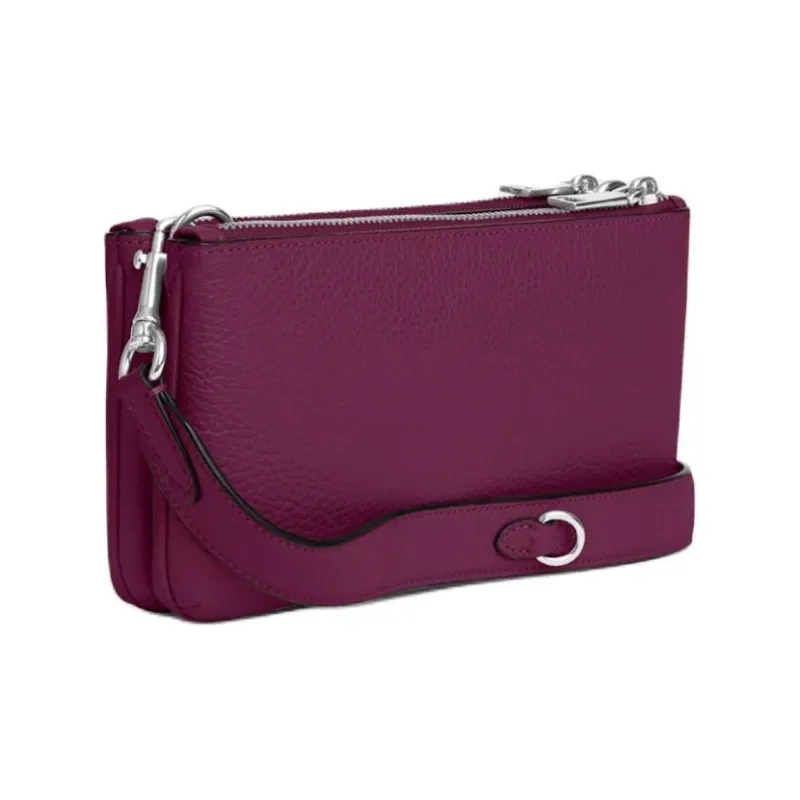 COACH Pebbled Leather Envelope Bag, Shoulder Bag, Crossbody Bag Trumpets Unisex Dark Berry-1