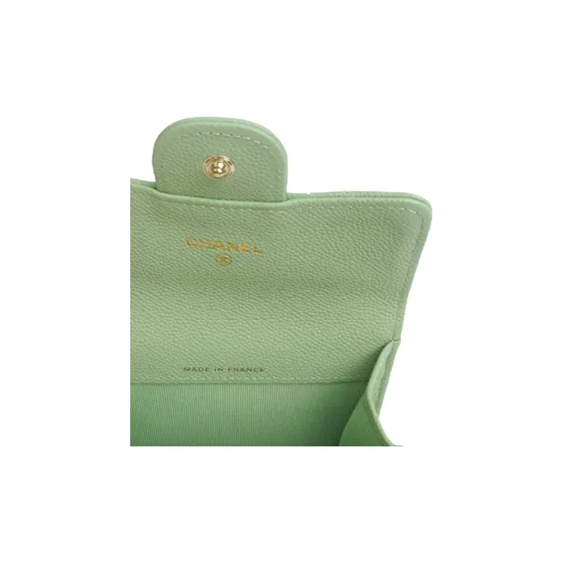 CHANEL Grain Caviar Calfskin Coin Purse, Card Holder Women's Green-5