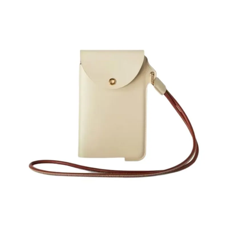 Loro Piana Ghiera Calfskin Cell Phone Pouch Women's White & Brown-0
