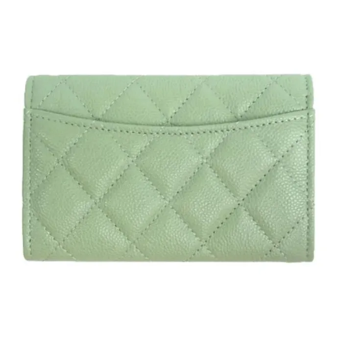 CHANEL Grain Caviar Calfskin Coin Purse, Card Holder Women's Green-3