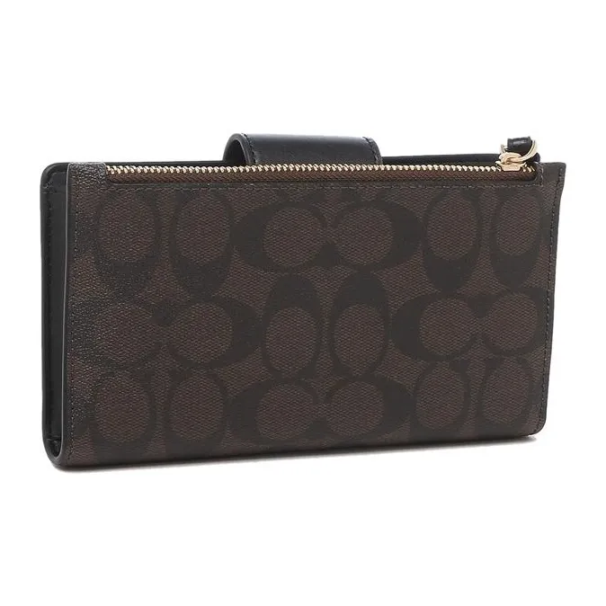 COACH Tech Wallet Canvas Leather Clutch Wallet Unisex Dark Brown & Black-2