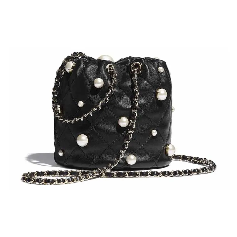 CHANEL Pearl Sheepskin Bucket Bag, Shoulder Bag, Crossbody Bag Mini Women's Black-1