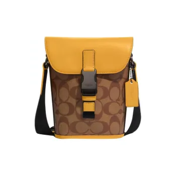 COACH Track With Cow Leather Shoulder Bag, Crossbody Bag Trumpets Men's Khaki & Honeycomb