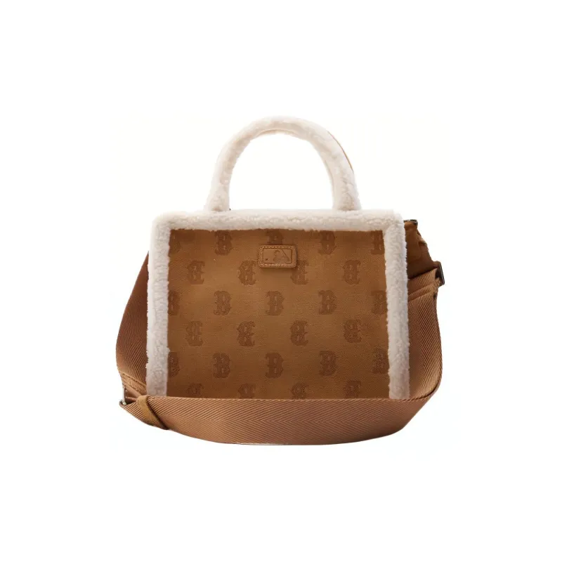 MLB Faux Sherpa Tote Bag Shopping Bag Handbags Regular Unisex Camel-3
