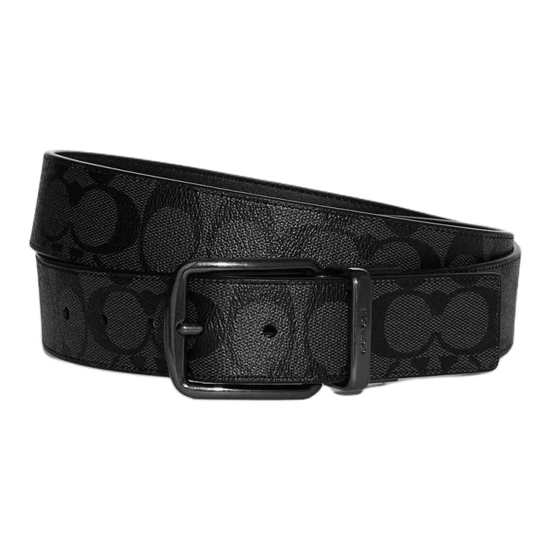 COACH Boxed Coated Canvas With Refined Cow Leather Belt Card Holder Men's Bronze/Charcoal/Black-3