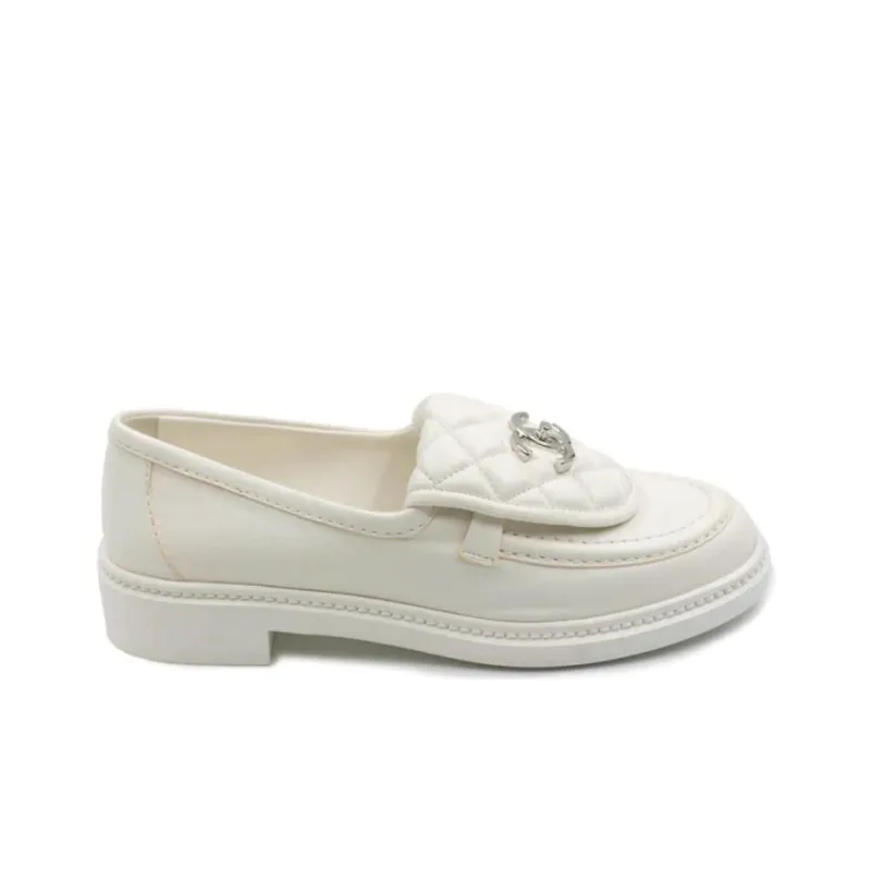 CHANEL Quilted Tab Loafers Grey Leather-1