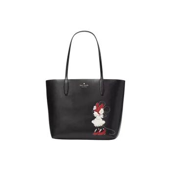 Kate Spade Disney Collaboration Cow Leather Tote Bag Shopping Bag Shoulder Bag Handbag Large Size Women's Black