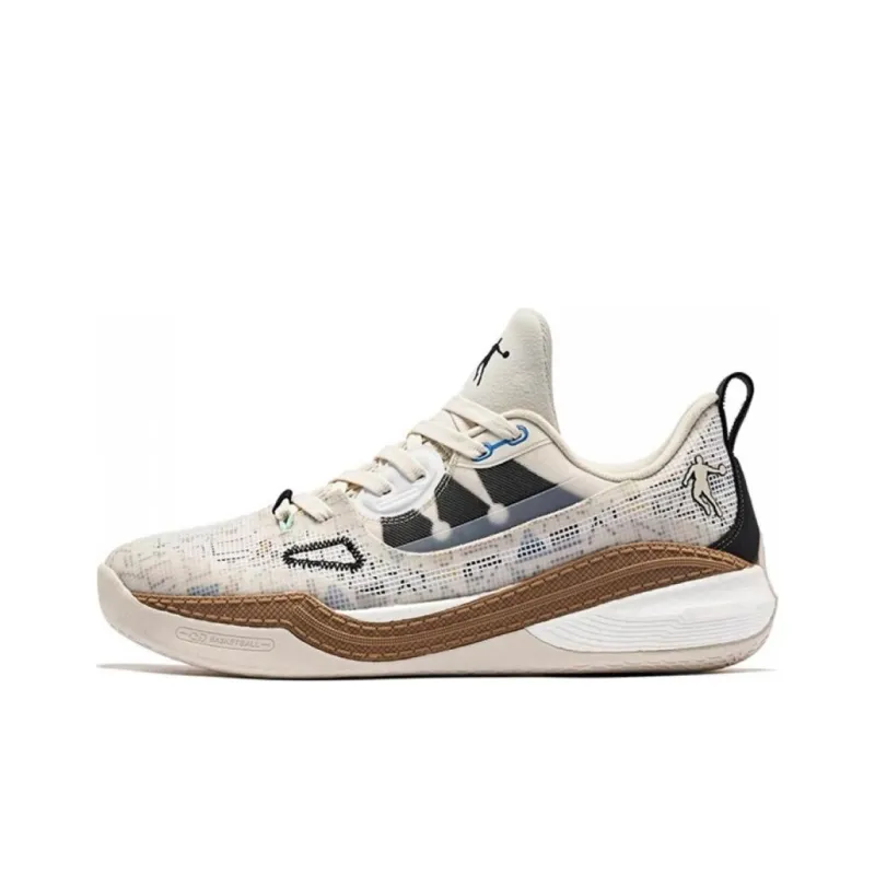 QIAODAN Sharp Edge 6.0PRO LOW Cushioning Anti Slip And Wear Resistant Low Top Basketball Shoes Men's White Black Brown-0