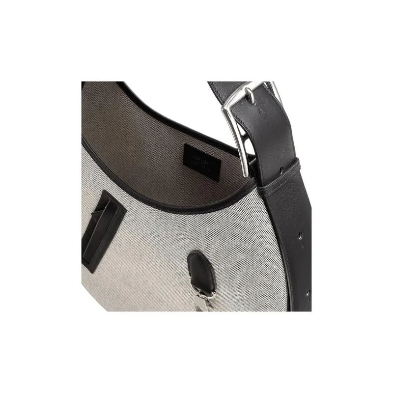 HERMES Canvas With Swift Calfskin Crescent Bag, Handbag, Shoulder Bag Women's Gray & Black-3