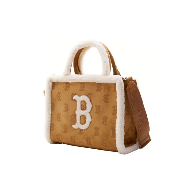 MLB Faux Sherpa Tote Bag Shopping Bag Handbags Regular Unisex Camel-1