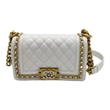 CHANEL Leboy Cow Leather Flap Bag, Crossbody Bag, Shoulder Bag Women's White