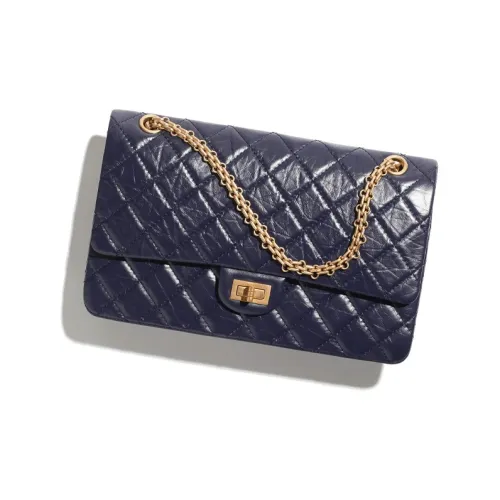 CHANEL Vintage Calfskin Gold Metal Shoulder Bag Crossbody Bag Large Size Women's Marine Blue
