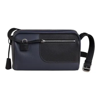 HERMES Evercolor Calfskin Combo Clemence Bullock Leather Crossbody Bag Shoulder Bag Men's 2Z Bleu Nuit Midnight Blue