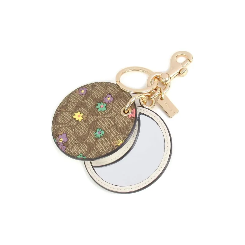 COACH Coated Canvas With Smooth Leather Round Shaped Bag Pendant Keychain Bag Accessory Women's Brown-1