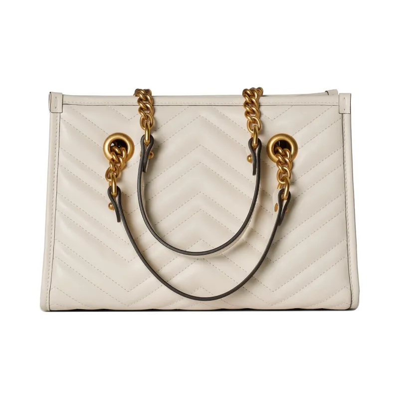 GUCCI GG Marmont Leather Tote Bag Shopping Bag Portable Crossbody Bag Shoulder Bag Small Size Women's White-3