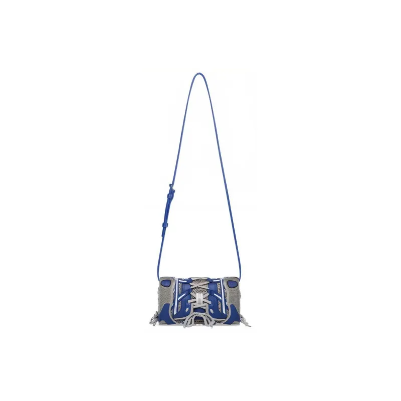Balenciaga Artificial Leather One Shoulder Crossbody Cell Phone Pouch Trumpets Women's Gray & Blue-1