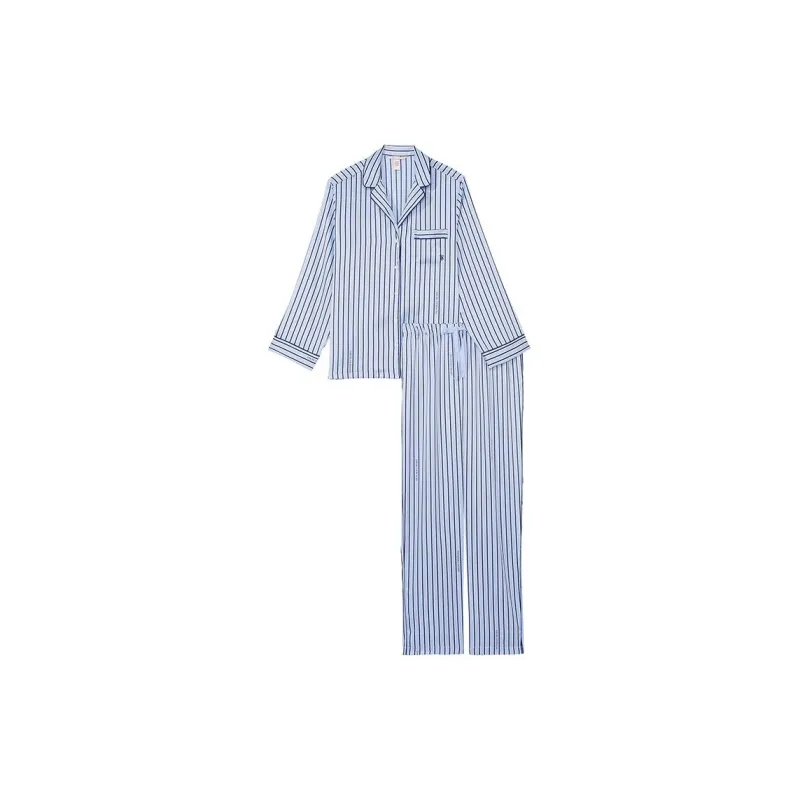 Victoria's Secret Satin Long Pajama Set Pajama Set Women's Marine Blue-0