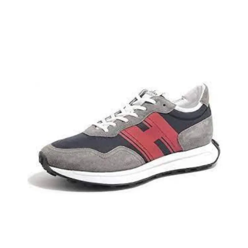 HOGAN H601 Abrasion Resistant Low Top Casual Shoes Men's Gray Black Red-1