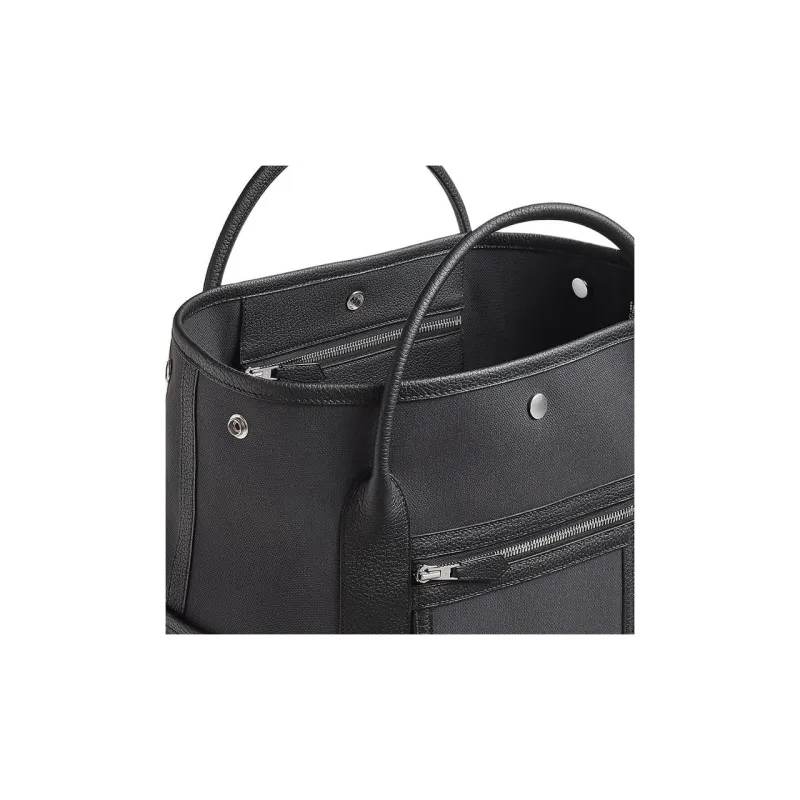 HERMES Garden Party Canvas With Negonda Calfskin Garden Bag Handbag Men's Gray & Black-3