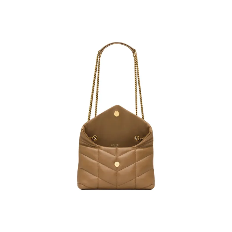 SAINT LAURENT PUFFER Sheepskin Portable Crossbody Bag, Shoulder Bag Women's Dark Cork-3