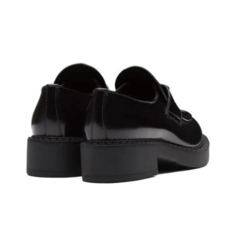 PRADA Chocolate 50mm Brushed Leather Loafer 'Black' Women's-5
