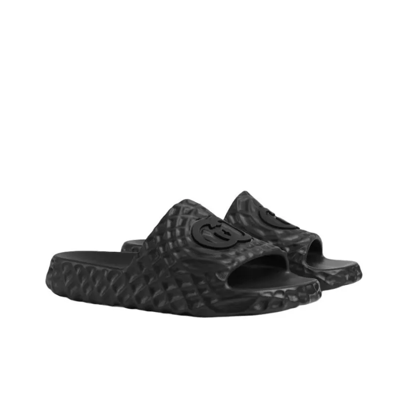 GUCCI Slide Sandal Interlocking G Black Water Ripples-1