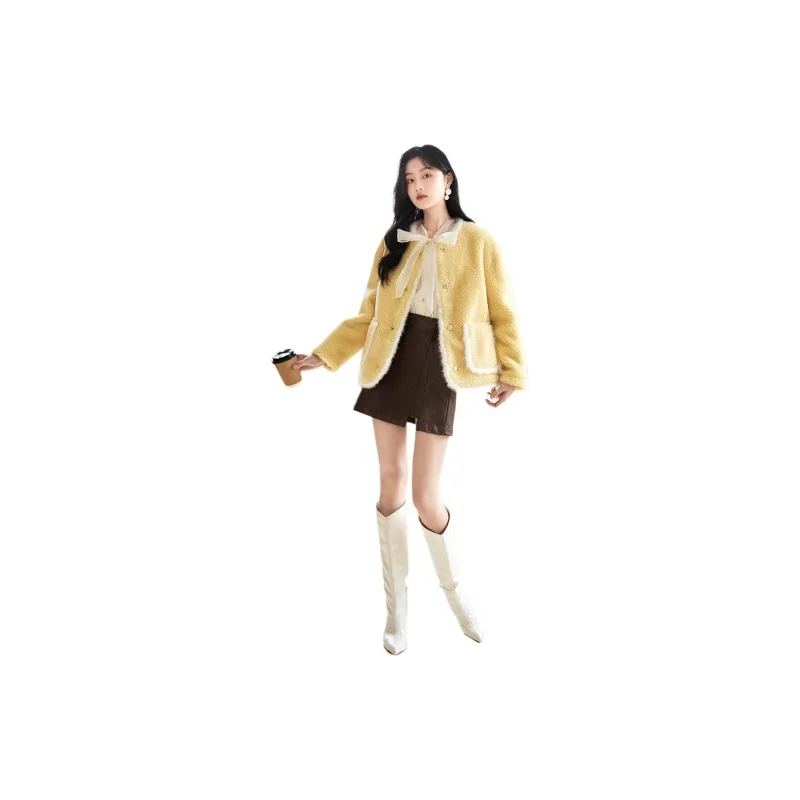 GAP Velvet-feel Coat Women's Yellow-1