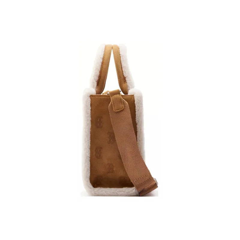 MLB Faux Sherpa Tote Bag Shopping Bag Handbags Regular Unisex Camel-2