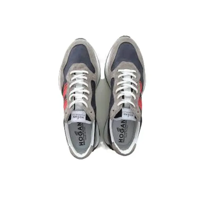 HOGAN H601 Abrasion Resistant Low Top Casual Shoes Men's Gray Black Red-2