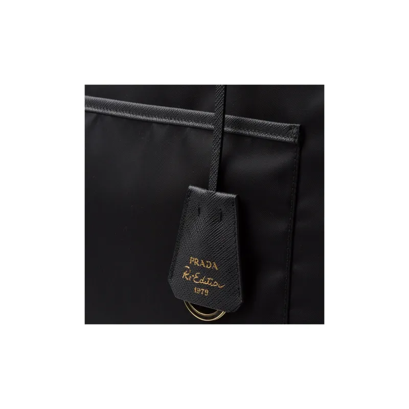 PRADA Re Edition Recycled Nylon With Saffiano Leather Tote Bag, Shopping Bag, Handbag Tubas Women's Black-4