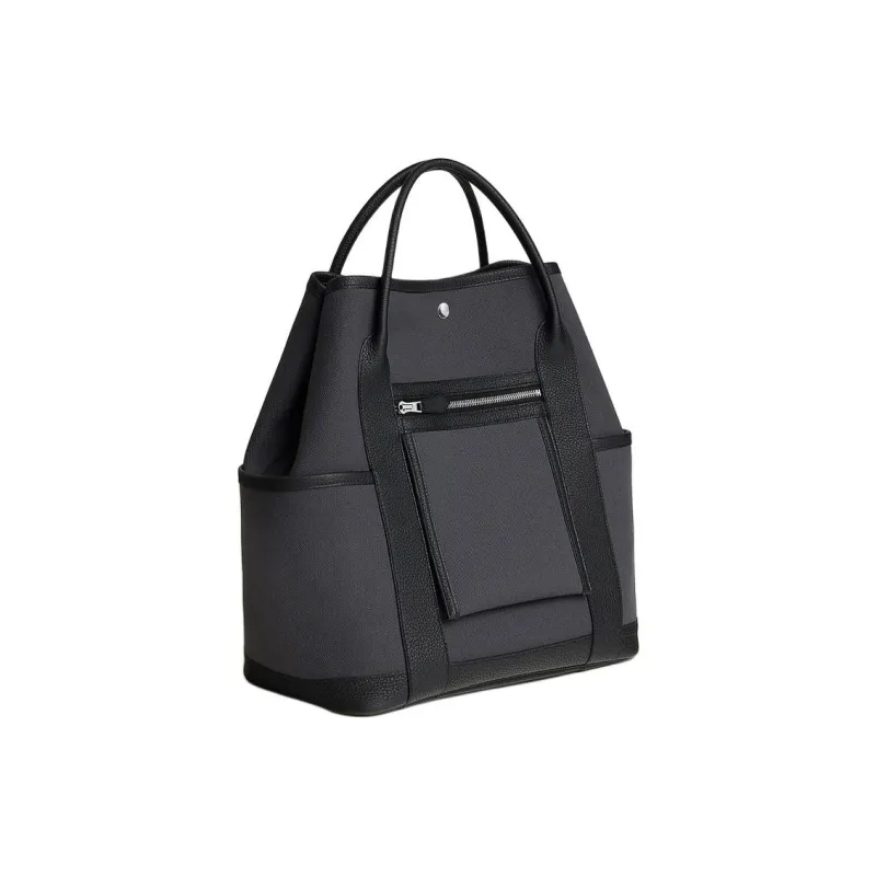HERMES Garden Party Canvas With Negonda Calfskin Garden Bag Handbag Men's Gray & Black-1