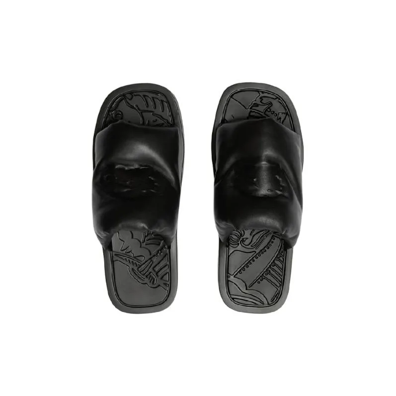 Burberry Equestrian Knight Logo Slab Square Toe, Slippers, Men's, Black-0