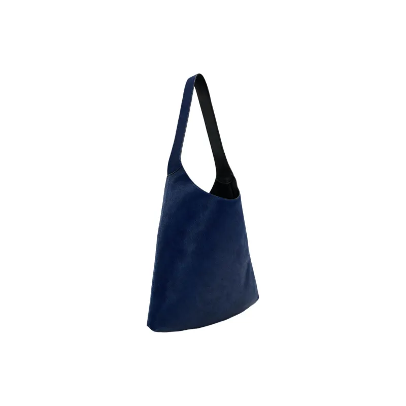 ZARA Cowhide Tote Bag Shopping Bag Shoulder Bags Large Size Women's Blue-1