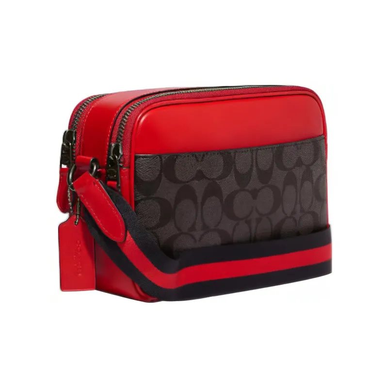 COACH Graham Canvas With Leather Shoulder Bag, Crossbody Bag Medium Size Men's Red-1