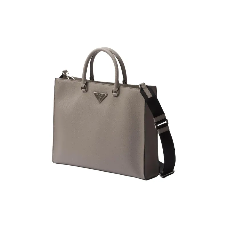 PRADA Saffiano Leather Tote Bag Shopping Bag Handbag Men's Gray-1