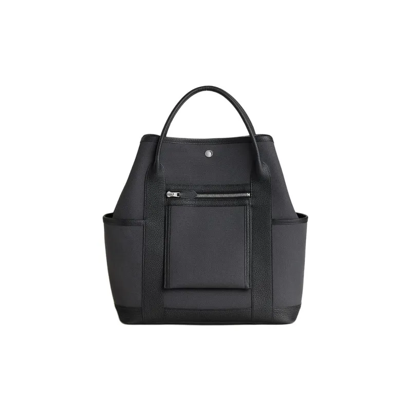 HERMES Garden Party Canvas With Negonda Calfskin Garden Bag Handbag Men's Gray & Black-0