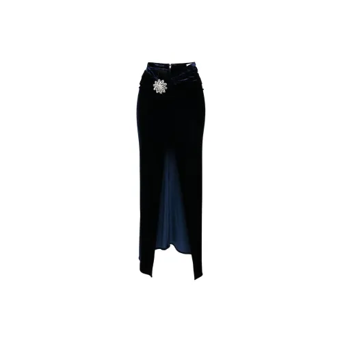 Rabanne Crystal-brooch Velvet Midi Skirt