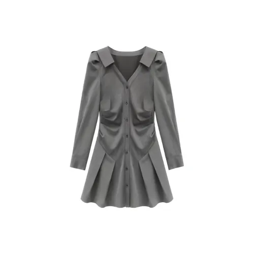 EOEI Long-Sleeved Dresses Women's Gray