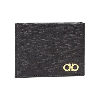 FERRAGAMO GANCINI Hammered Calfskin Wallet Men's Black